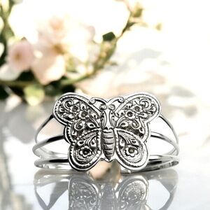 Sally C Treasures HSN 925 Sterling Silver Butterfly Wide Cuff Bracelet 7” 27g SX
